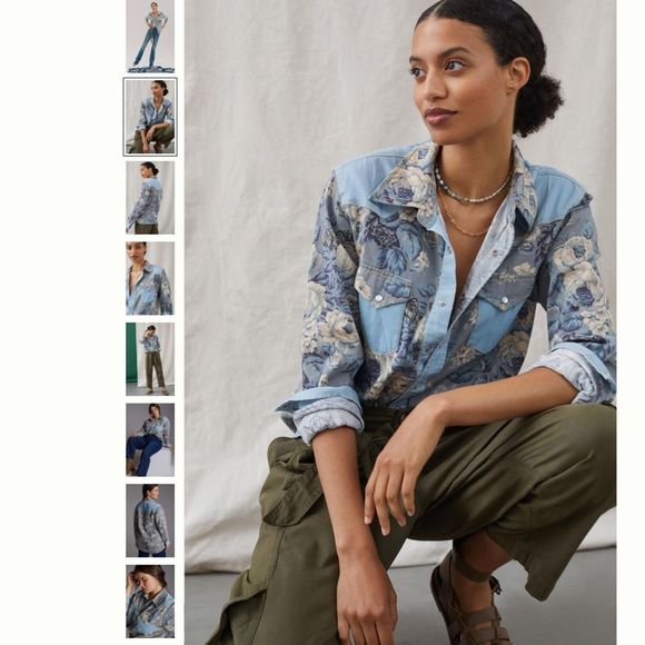 Anthropologie Floral Chambray Buttondown - Picture 3 of 5